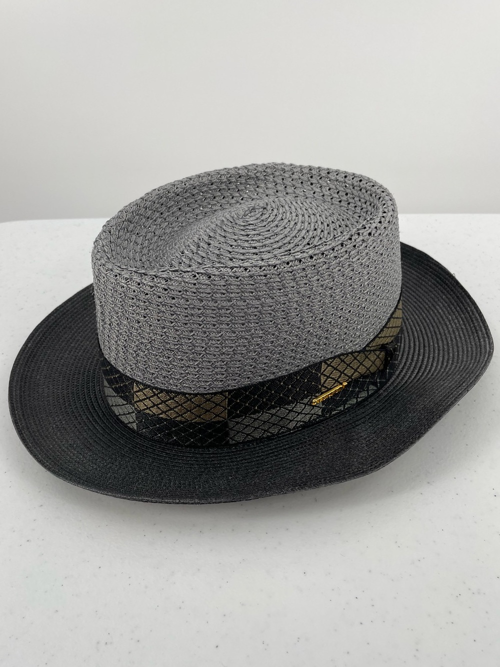 Stetson Andiamo Model Men’s Black Gray Banded Straw 6 7/8 Made USA Fedora Hat